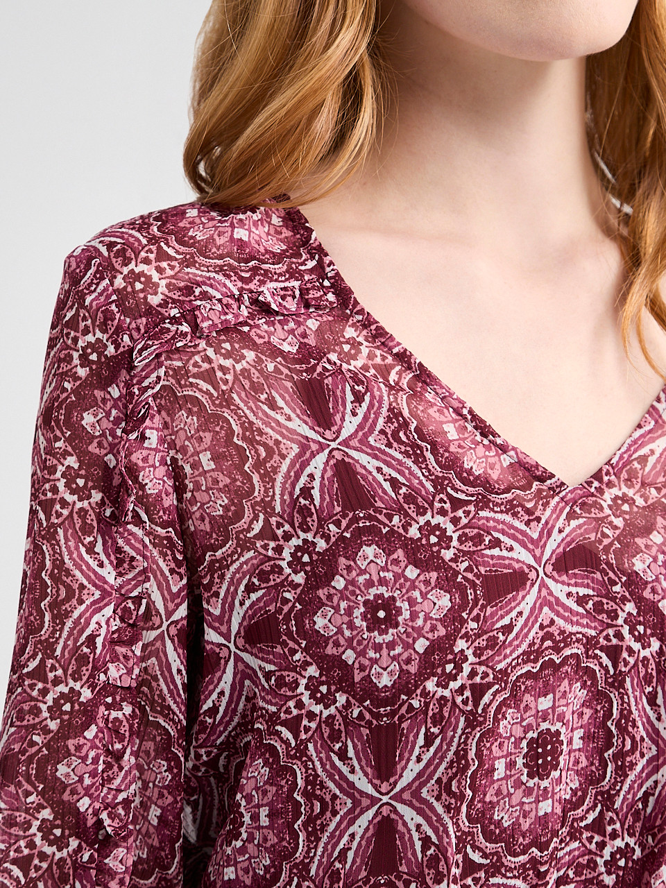 Chiffon V-Neck Ruffle Midi Dress