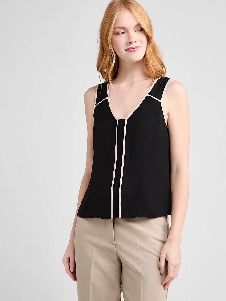 Contrast Trim V-Neck Blouse