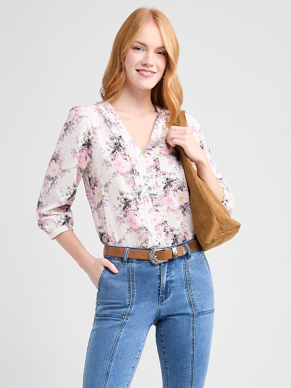 Cotton Blouse with 3/4 Sleeves