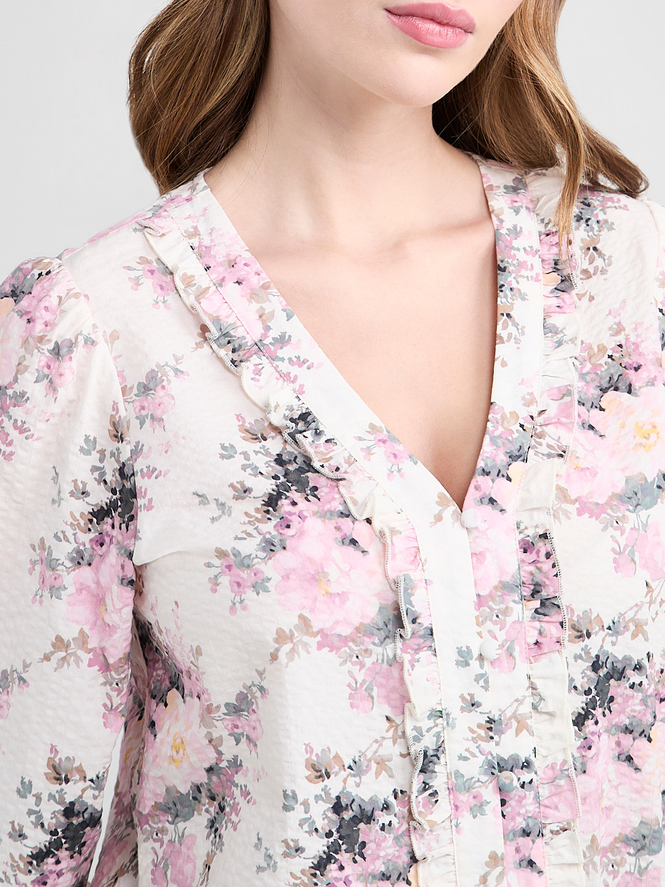 Cotton Blouse with 3/4 Sleeves