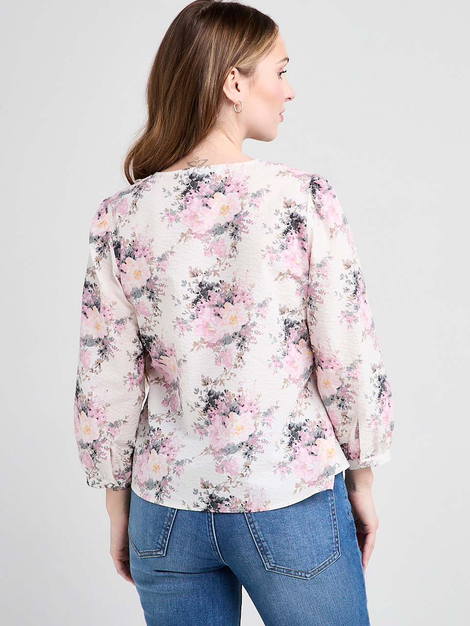 Cotton Blouse with 3/4 Sleeves