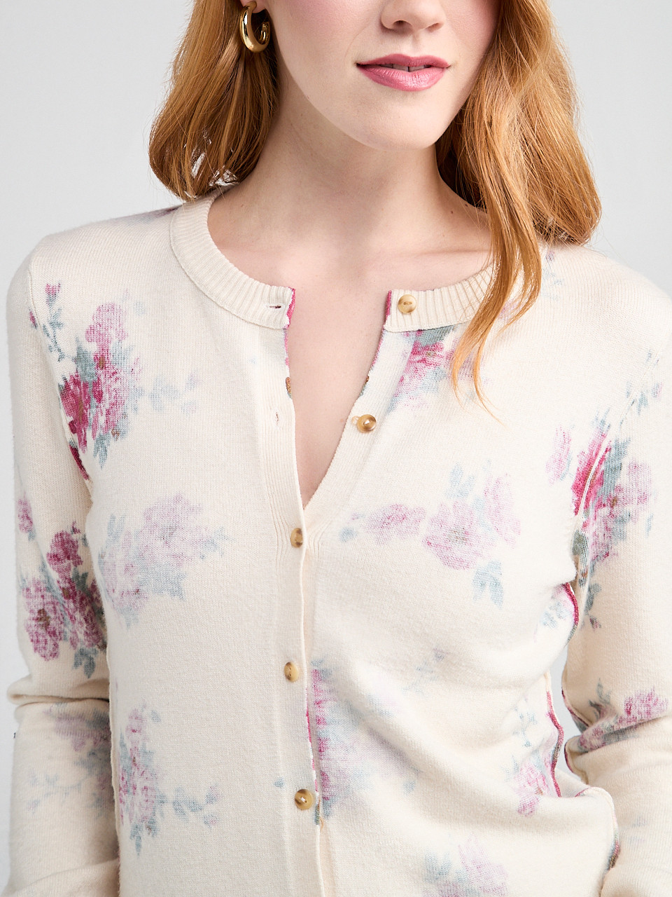 Crewneck Button Front Printed Cardi