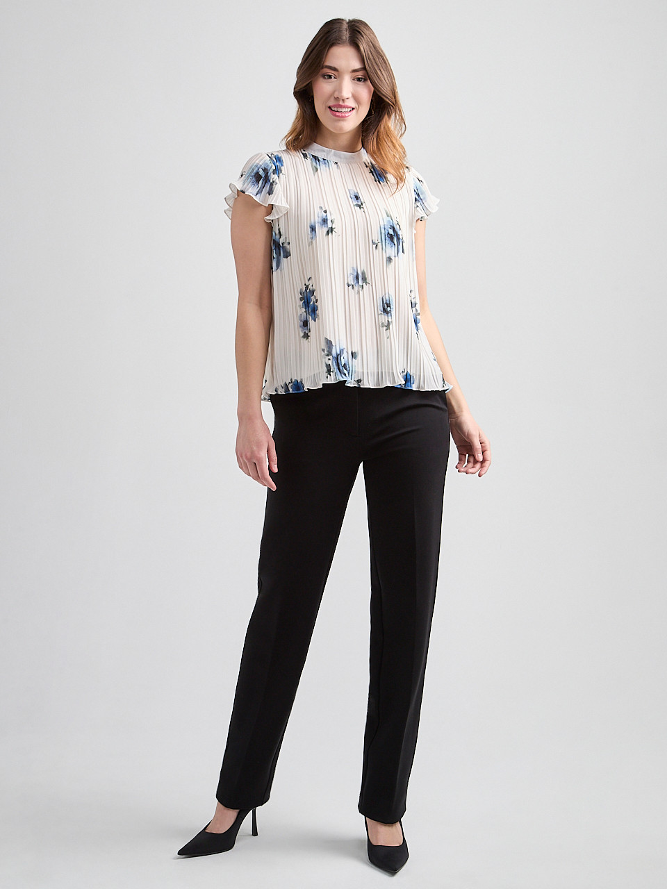 Flutter-Sleeve Pleated Blouse