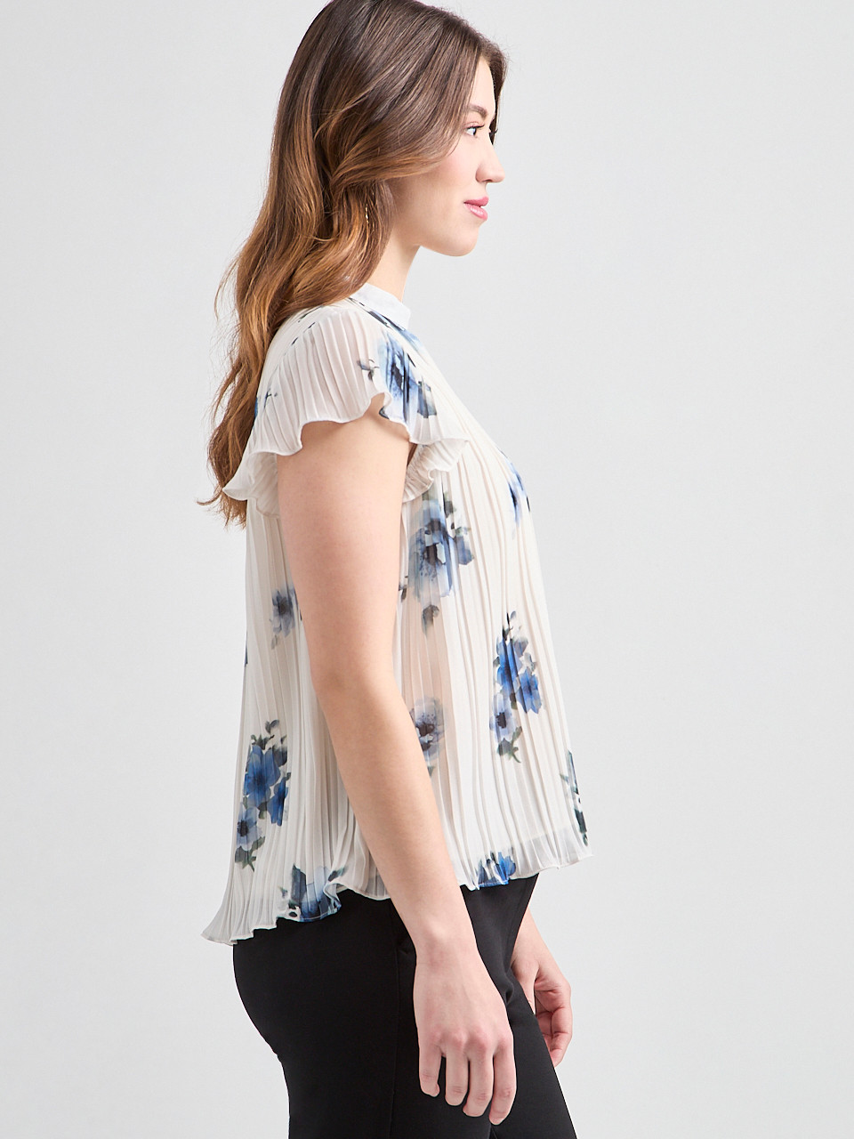 Flutter-Sleeve Pleated Blouse