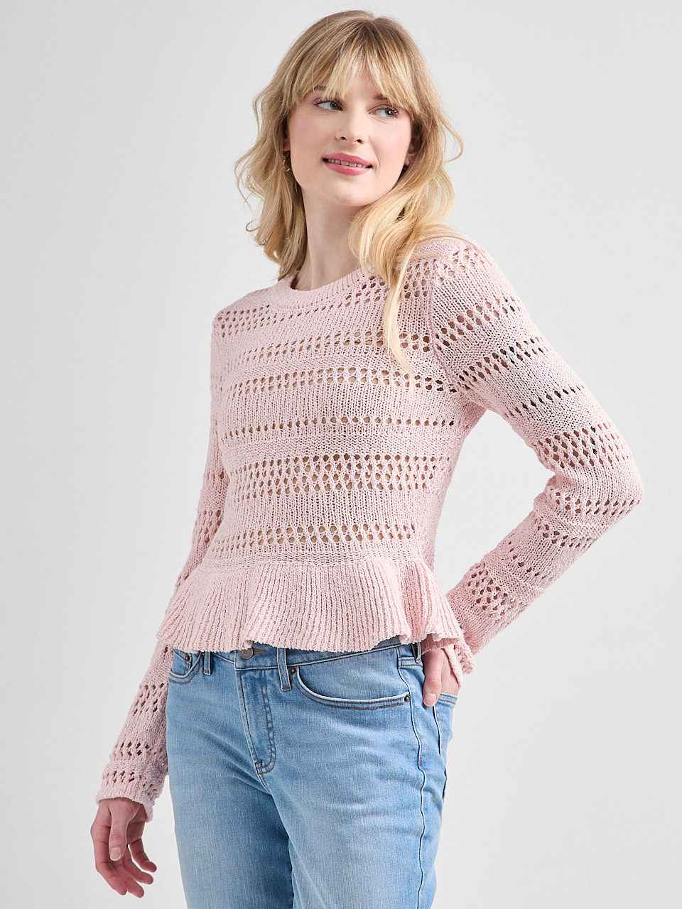 Large Pointelle Peplum Sweater