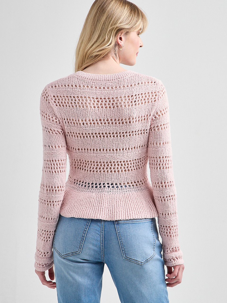 Large Pointelle Peplum Sweater