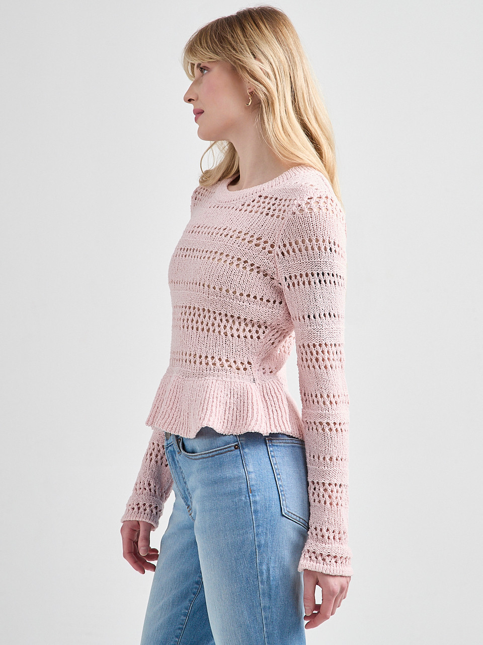 Large Pointelle Peplum Sweater