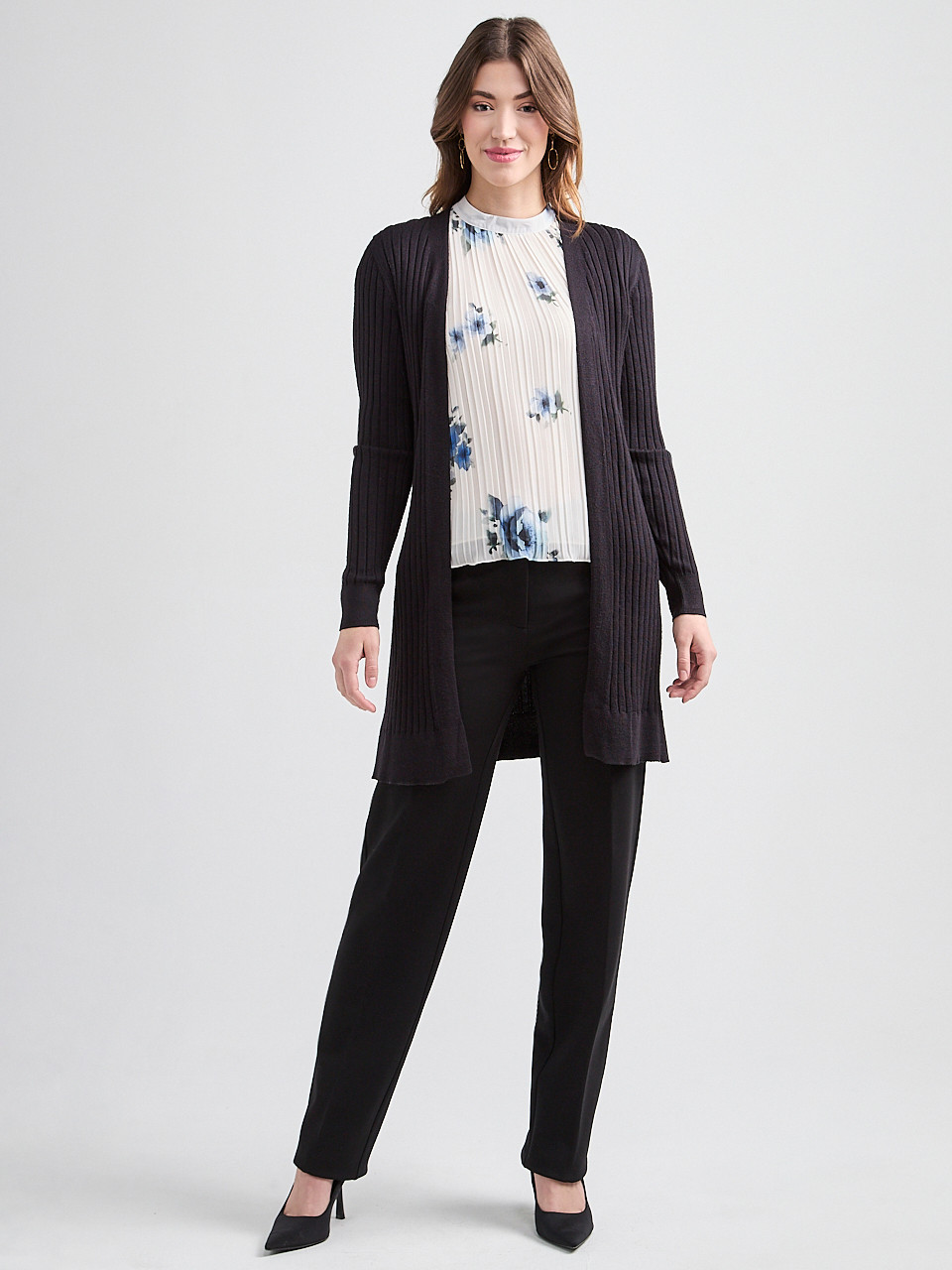 Long Open Front Ribbed Cardigan