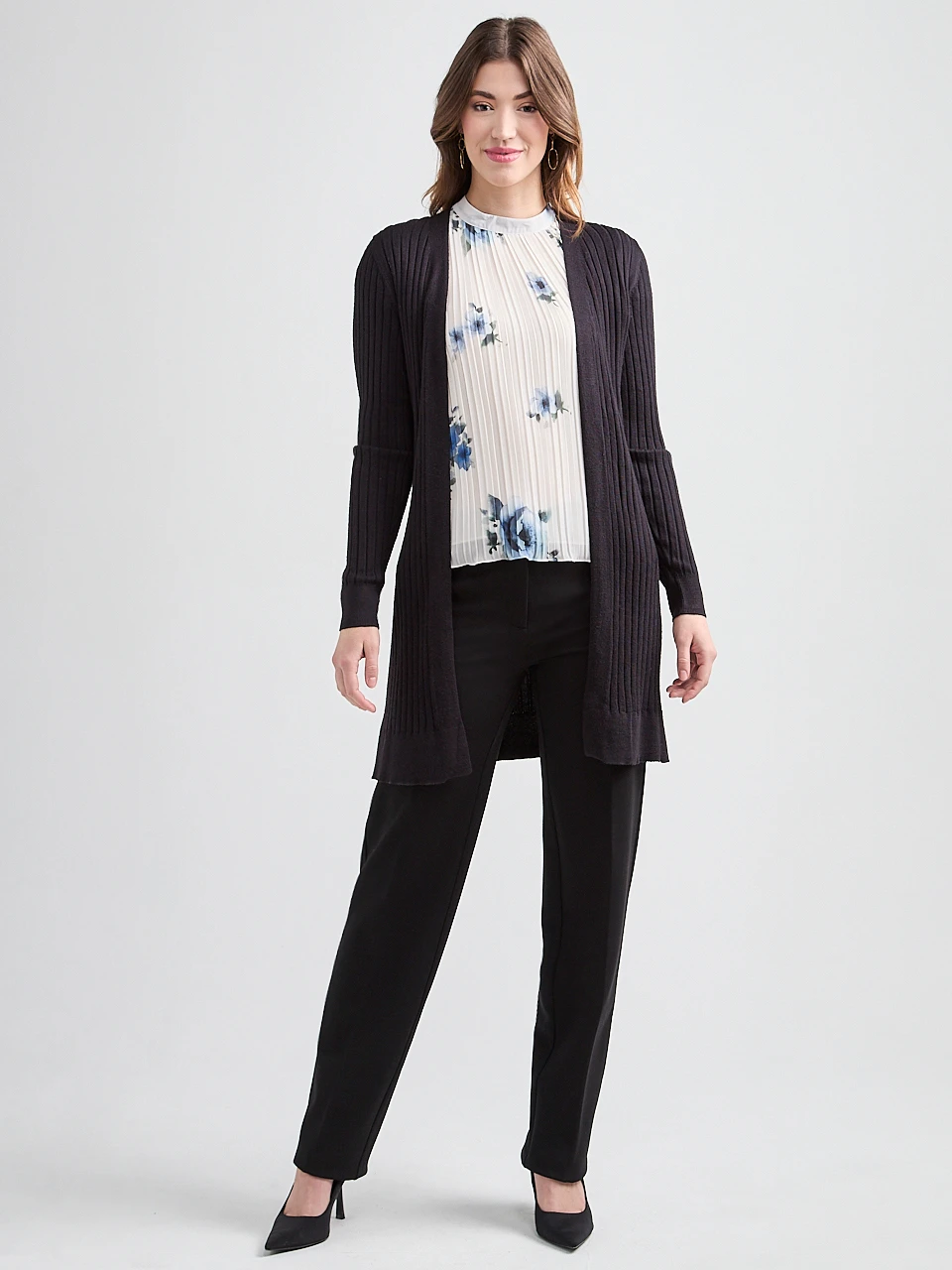Long Open Front Ribbed Cardigan