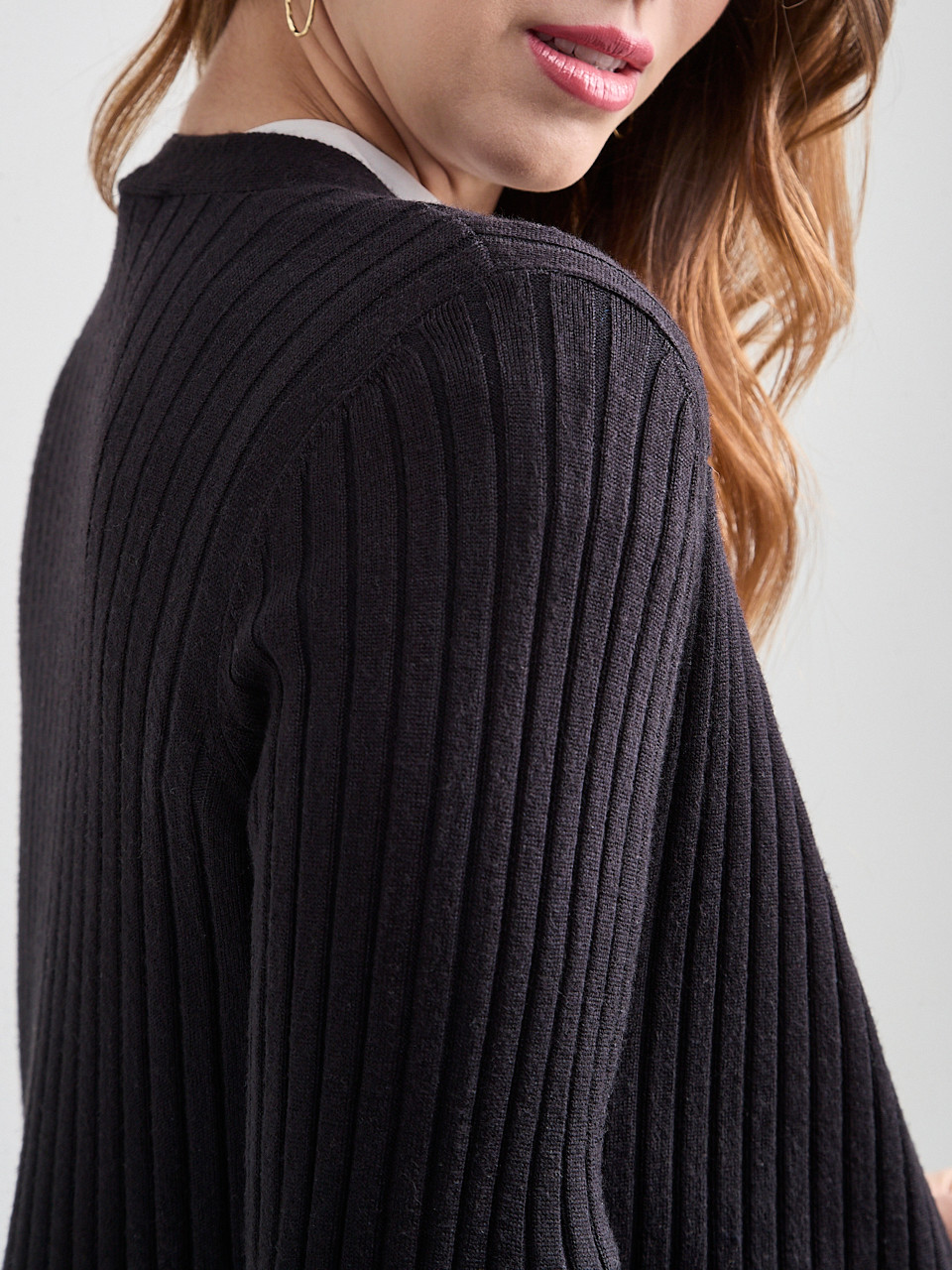 Long Open Front Ribbed Cardigan