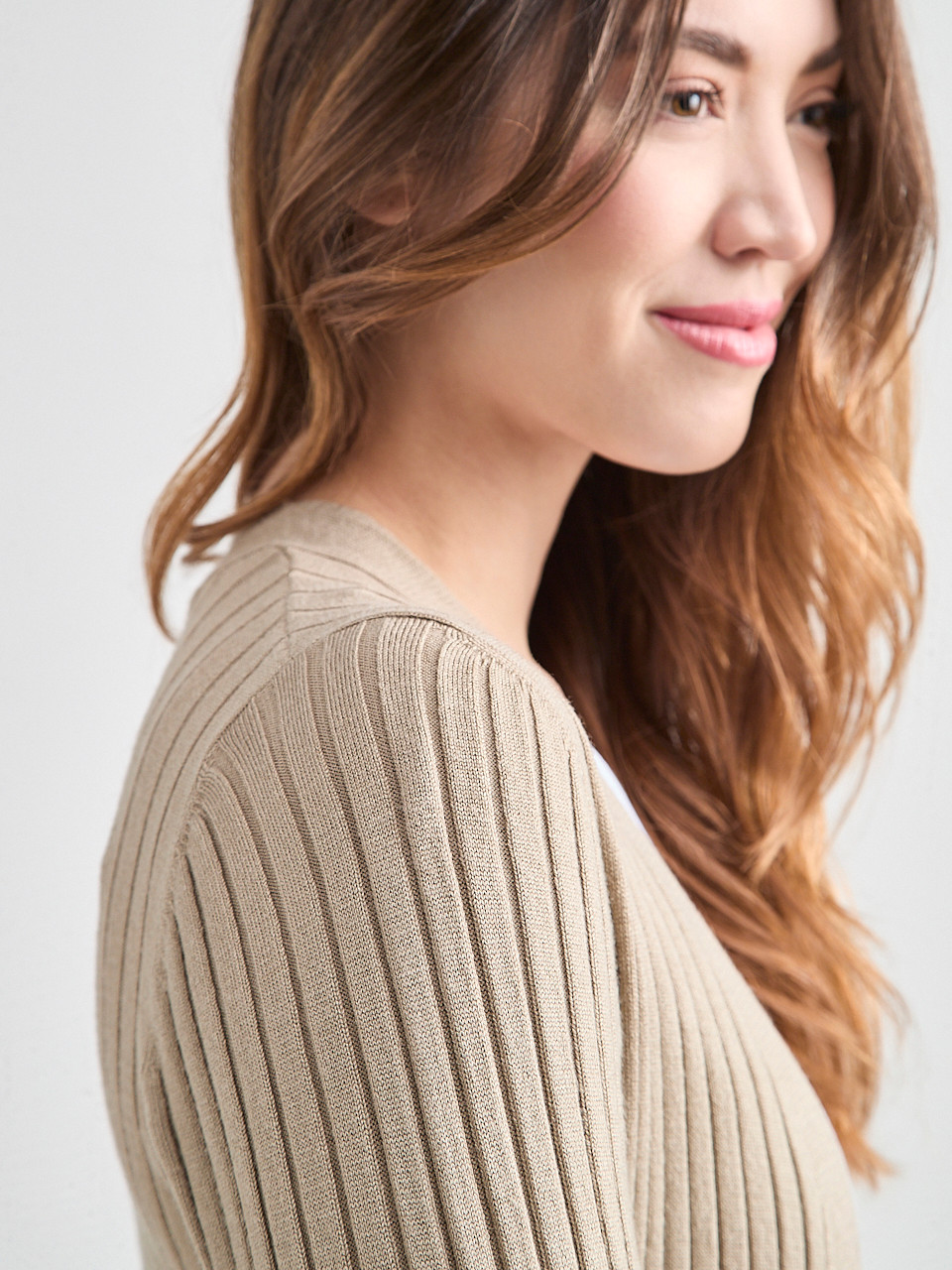 Long Open-Front Ribbed Cardigan