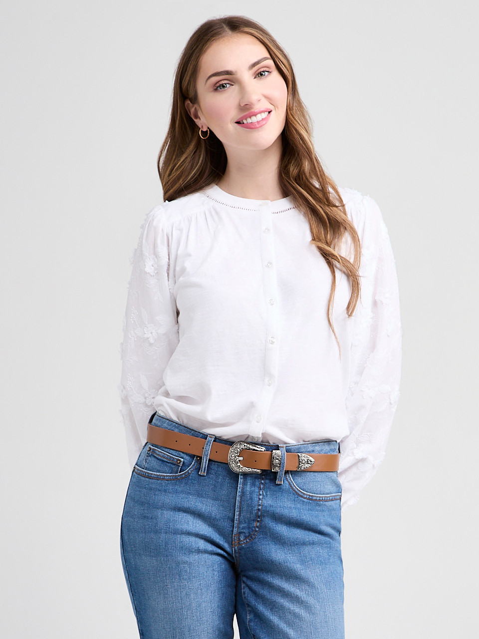 Long Sleeve Cotton Voile Blouse with Knit Body | Ricki's