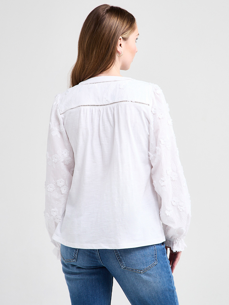 Long Sleeve Cotton Voile Blouse with Knit Body