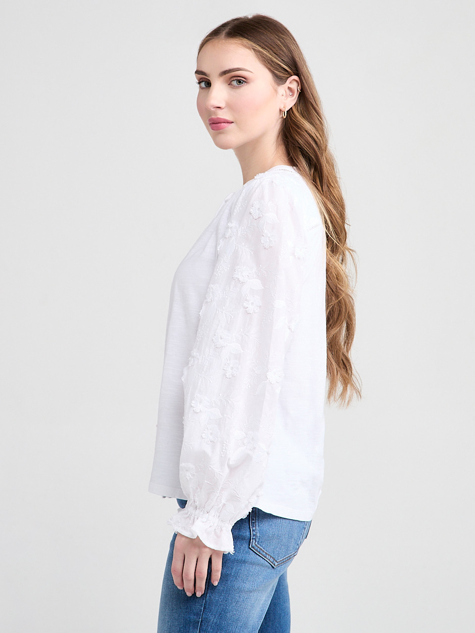 Long Sleeve Cotton Voile Blouse with Knit Body