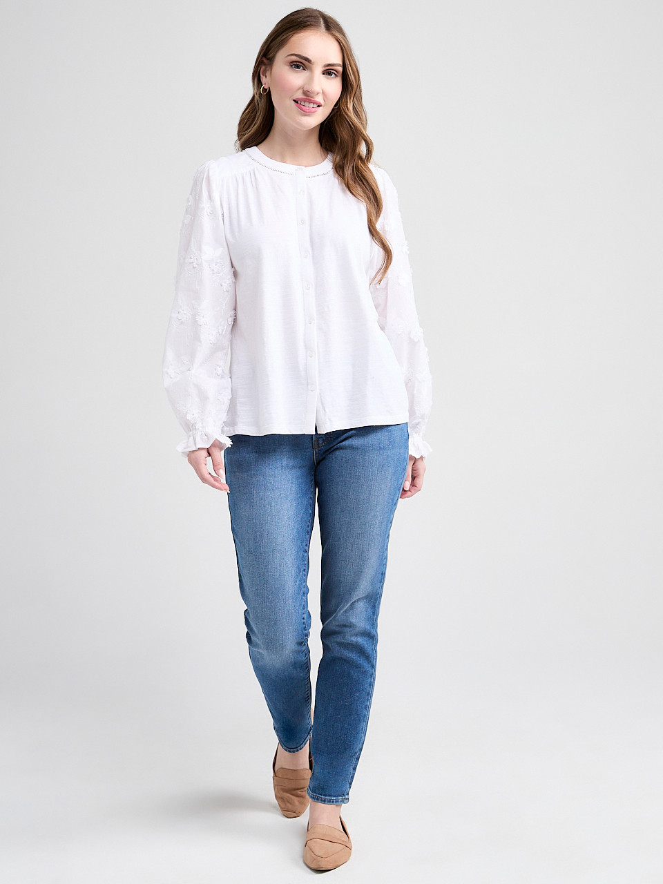 Long Sleeve Cotton Voile Blouse with Knit Body