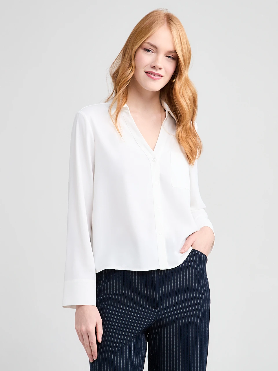 Long Sleeve Crop-Collar Blouse