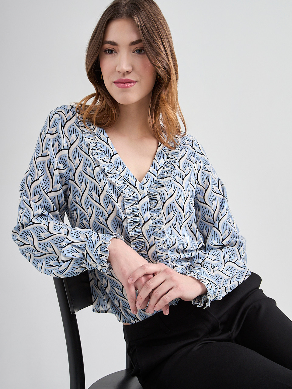 Long Sleeve Pleated Blouse