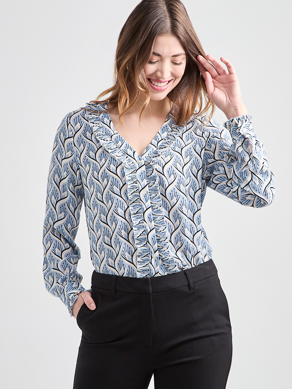 Long Sleeve Pleated Blouse