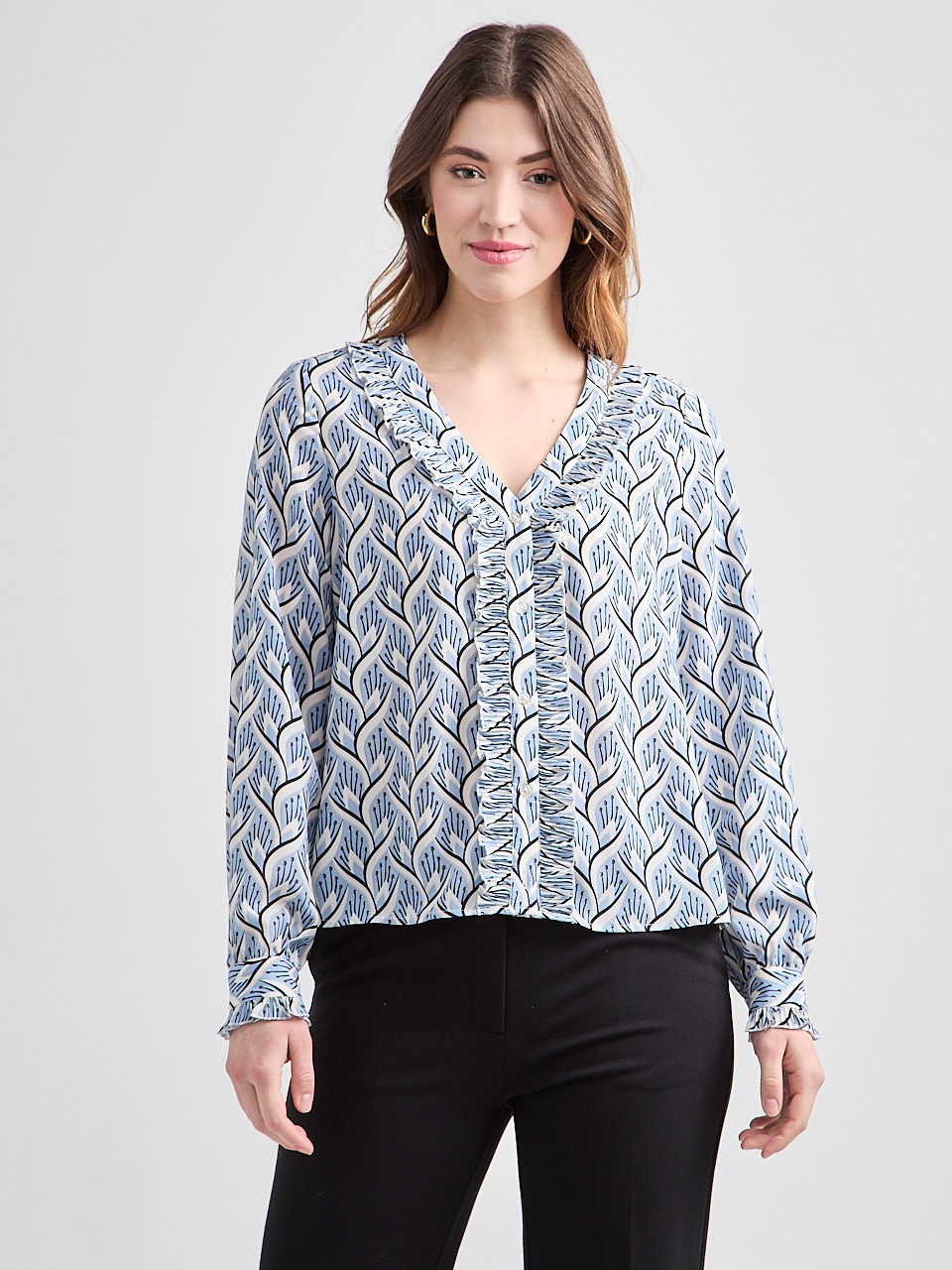 Long Sleeve Pleated Blouse