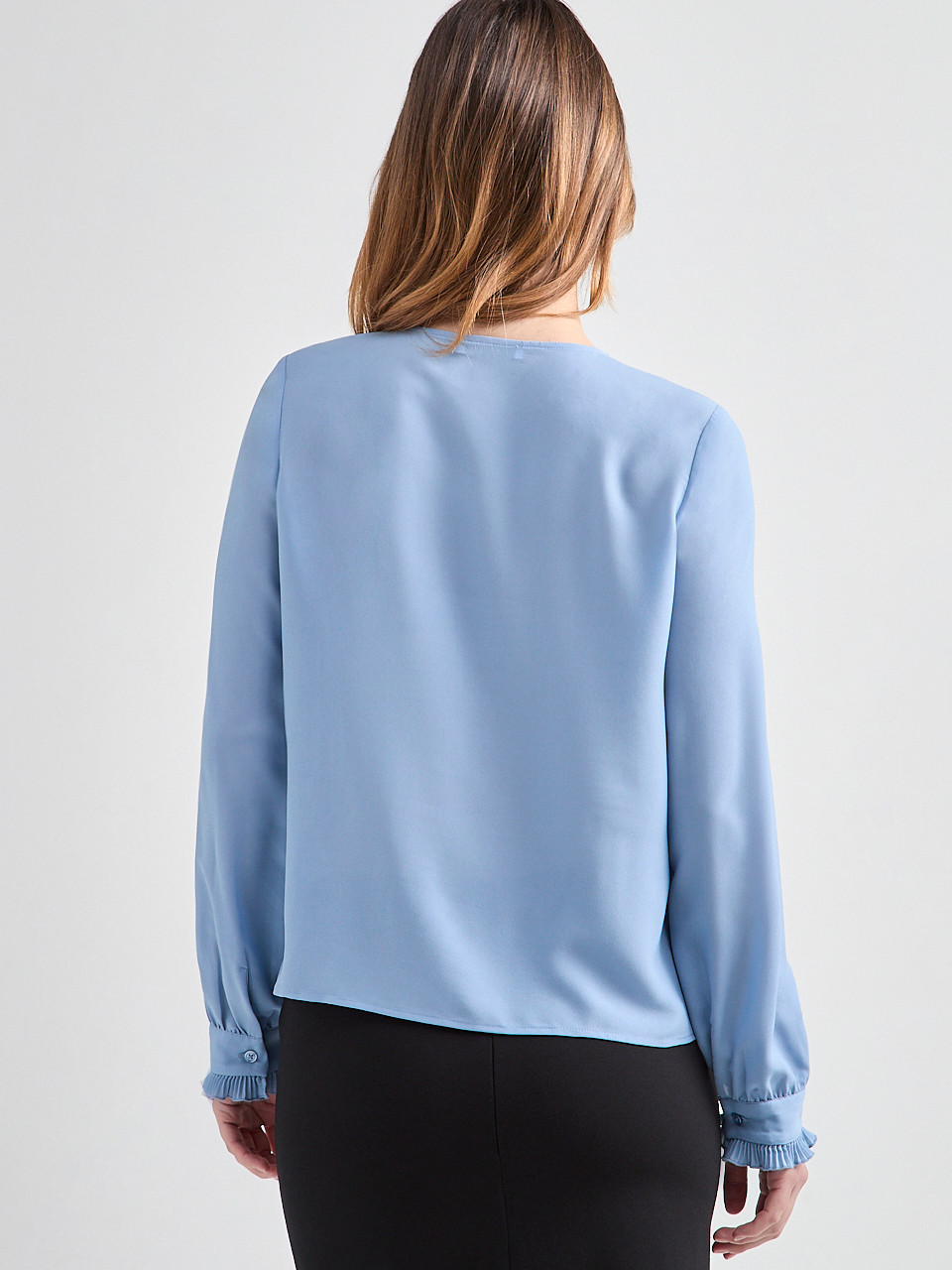 Long Sleeve Ruffle Detail Pleated Blouse