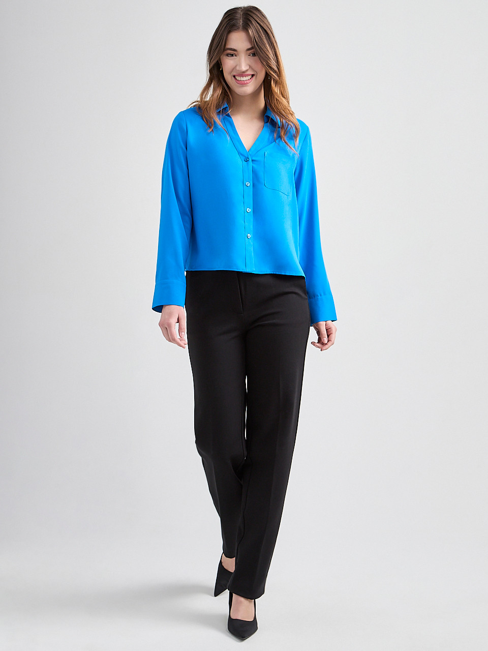 Long Sleeved Crop Collar Blouse