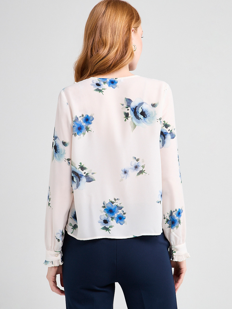 Long-Sleeved Pleated Blouse