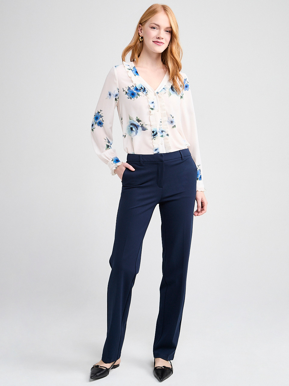 Long-Sleeved Pleated Blouse