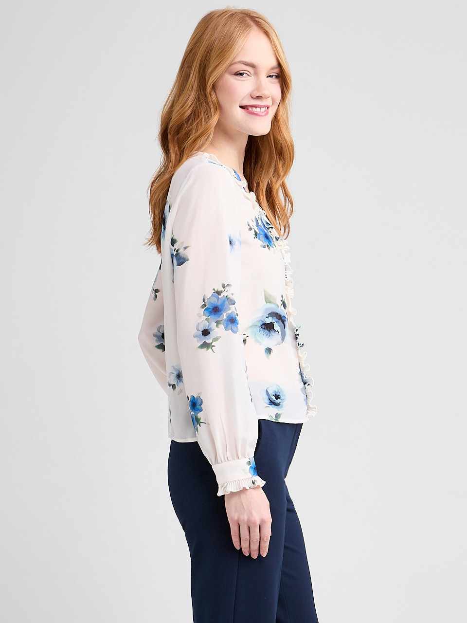 Long-Sleeved Pleated Blouse