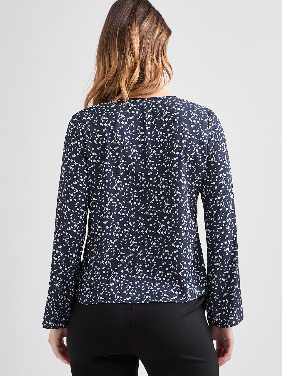 Long-Sleeved V-Neck Button Blouse