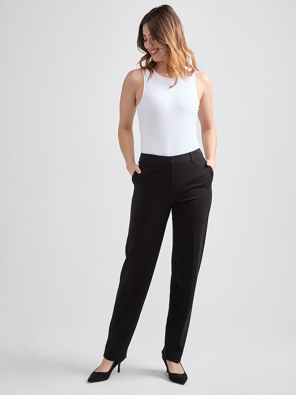 Mid Rise Ponte Straight Pant Black