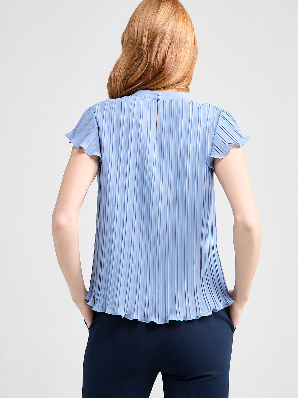 Pleated Blouse with Flutter Sleeves