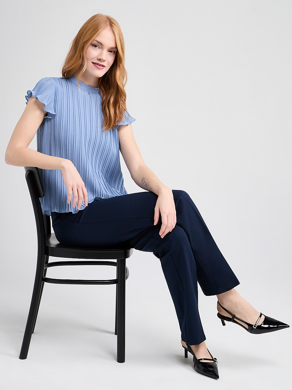 Pleated Blouse with Flutter Sleeves
