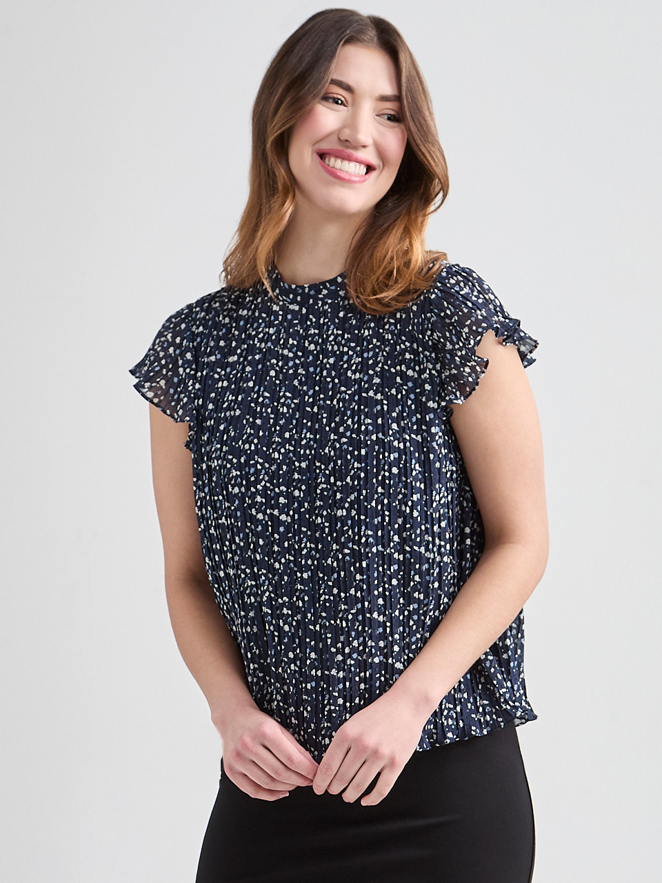 Pleated Blouse with Flutter-Sleeves