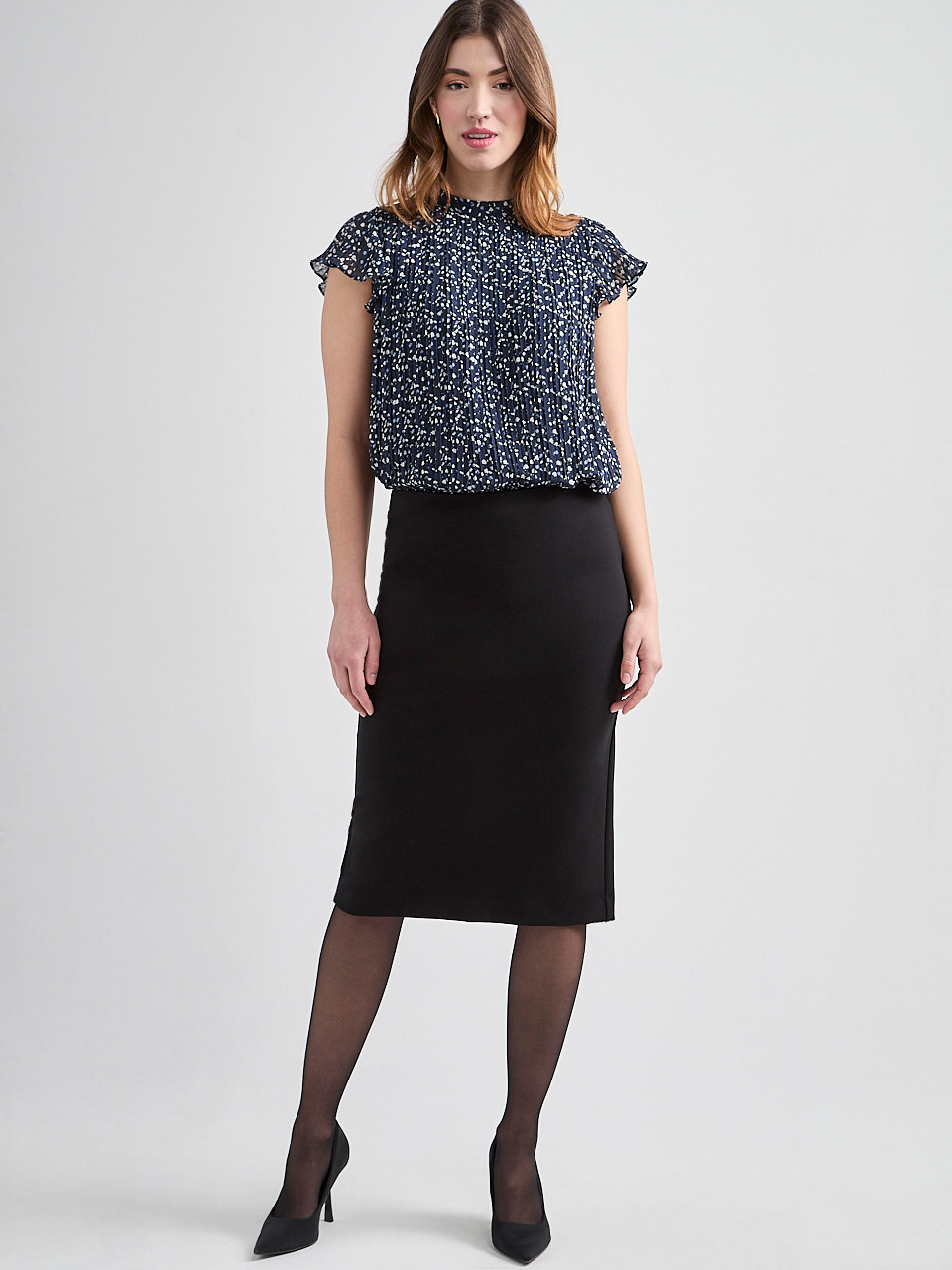 Pleated Blouse with Flutter-Sleeves