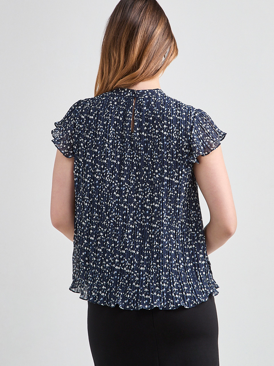 Pleated Blouse with Flutter-Sleeves