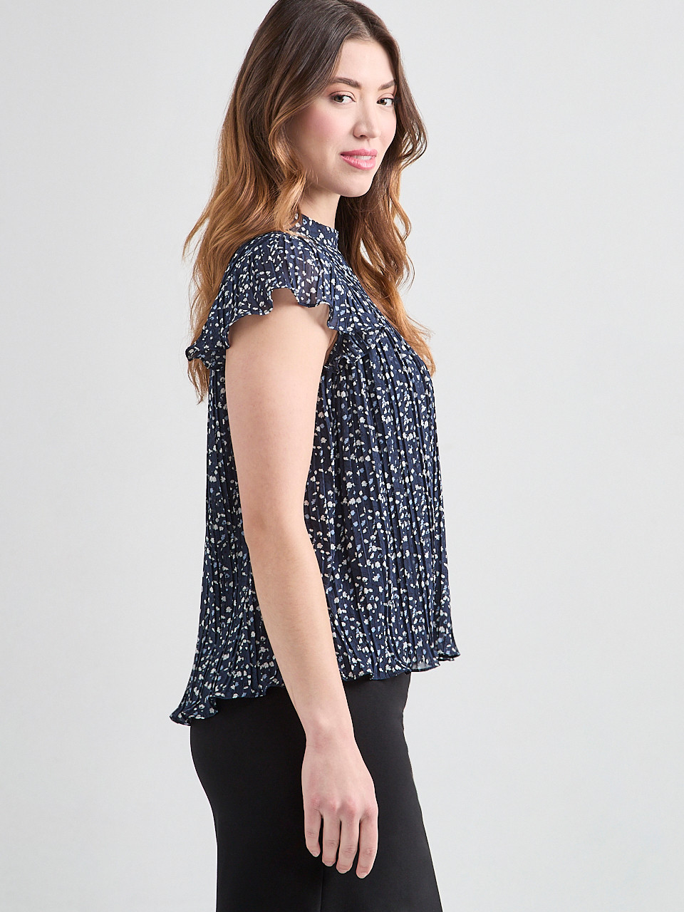 Pleated Blouse with Flutter Sleeves