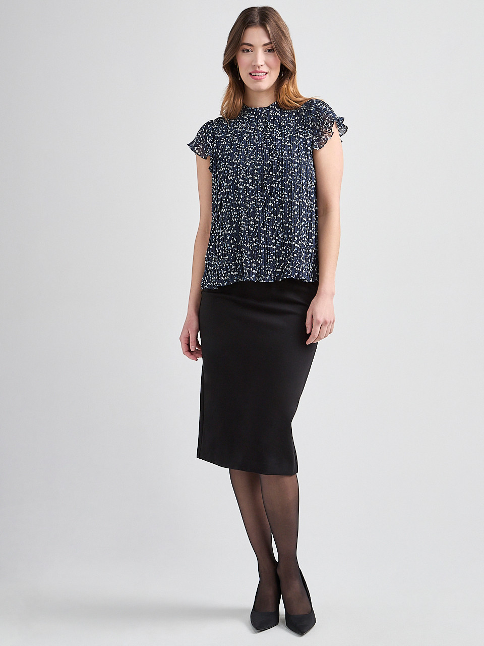 Pleated Blouse with Flutter-Sleeves