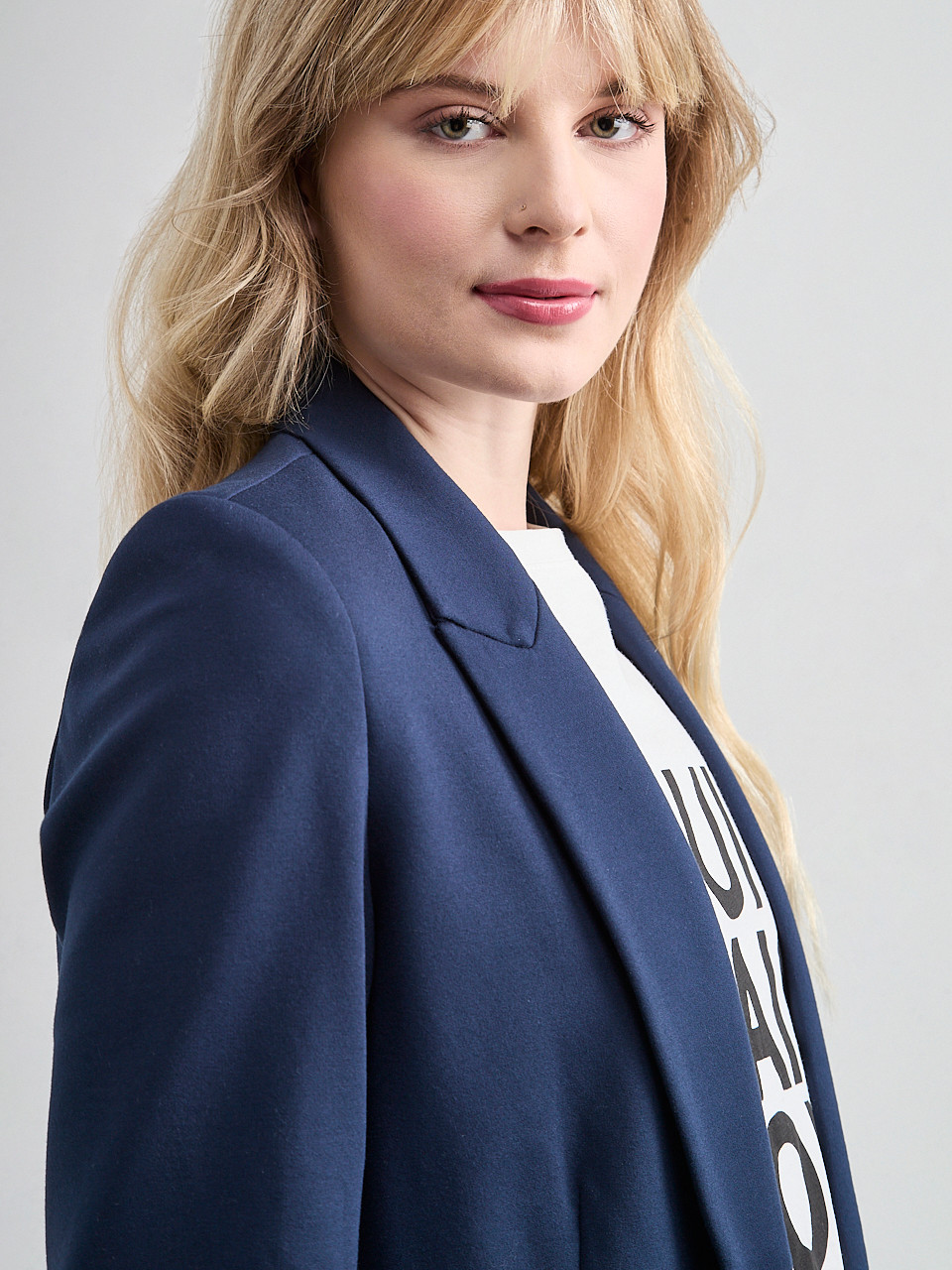 Ponte Ruched-Sleeve Long Line Blazer