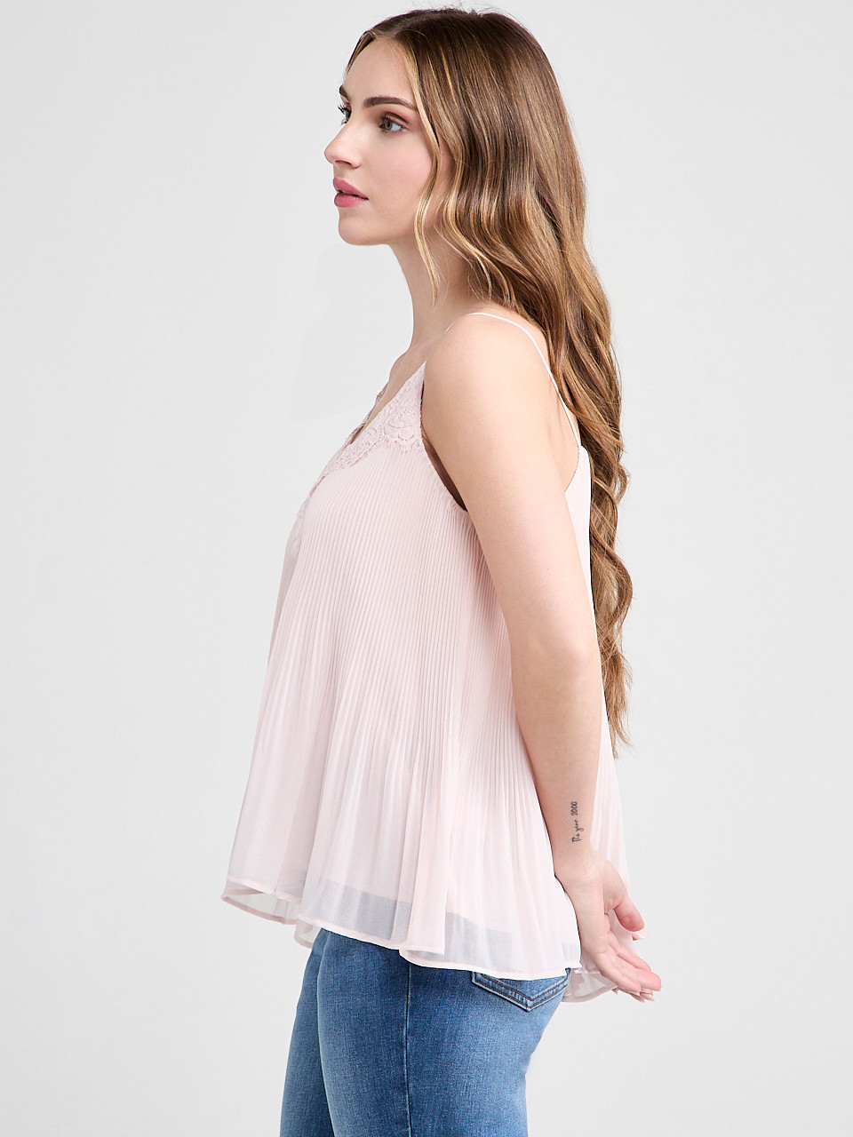 Release Pleat Lace Trim Top