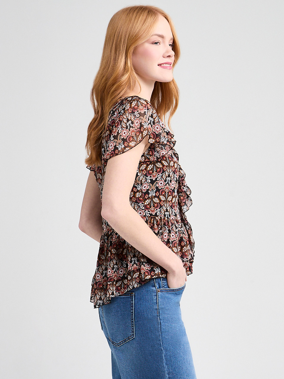 Short Flutter Sleeve Blouse Boho Ditsy