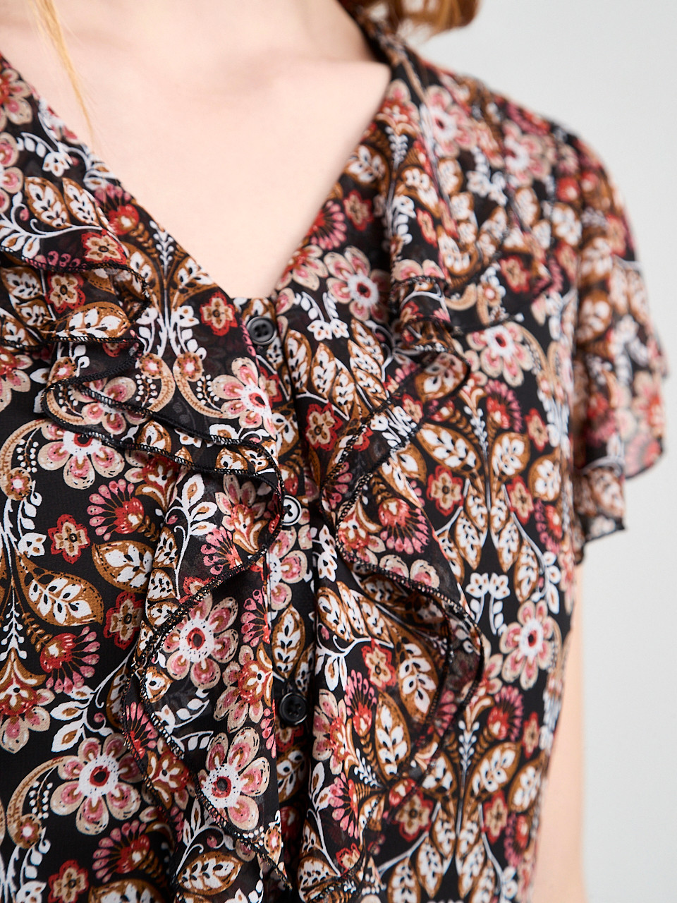 Short Flutter Sleeve Blouse Boho Ditsy