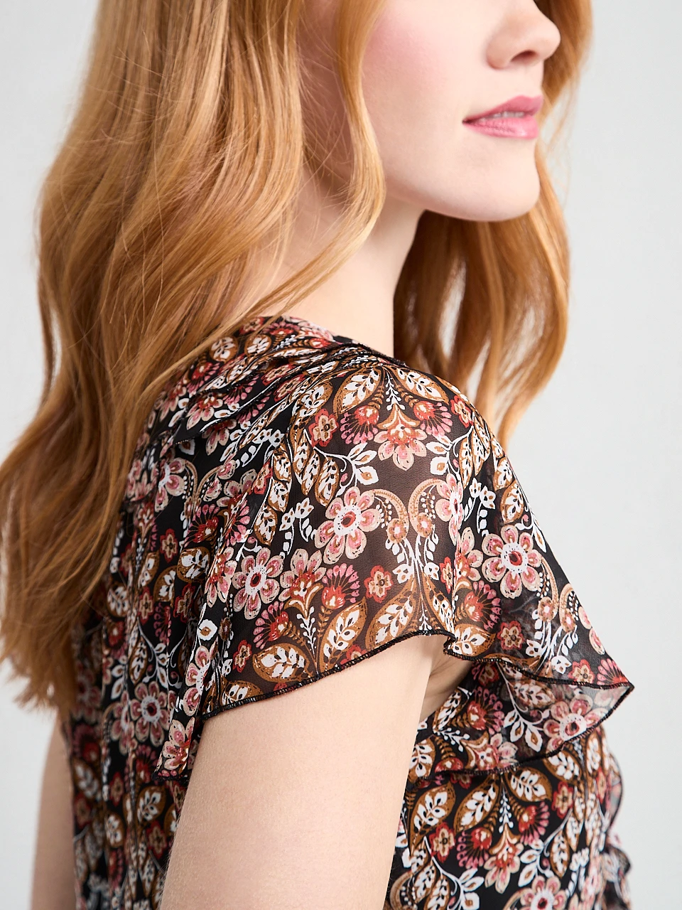 Short Flutter Sleeve Blouse in Boho Ditsy
