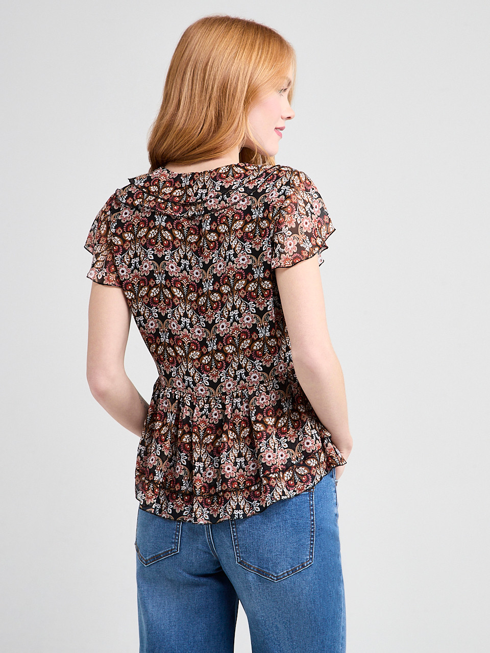Short Flutter Sleeve Blouse in Boho Ditsy