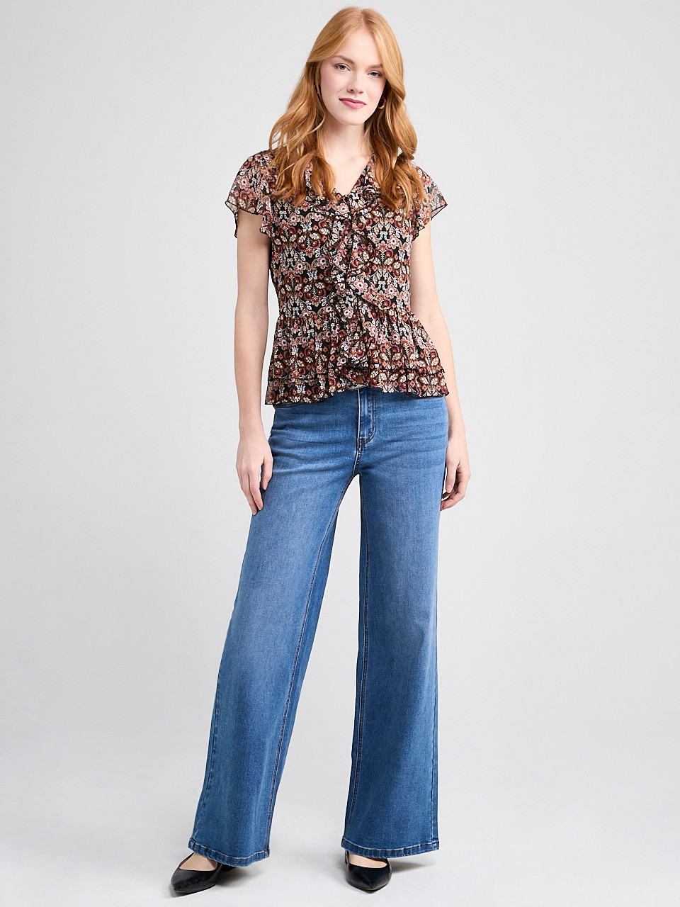 Short Flutter Sleeve Blouse in Boho Ditsy