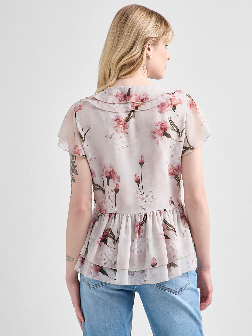 Short Flutter Sleeve Blouse in Boho Floral