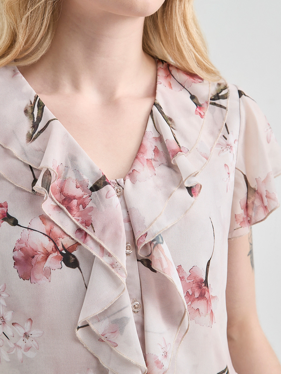 Short Flutter Sleeve Blouse Boho Floral