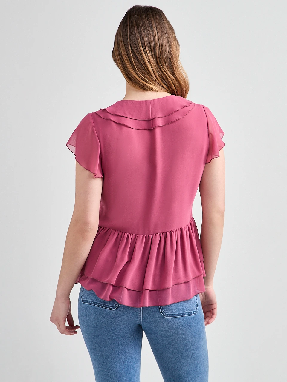 Short Flutter Sleeve Blouse in Mulberry