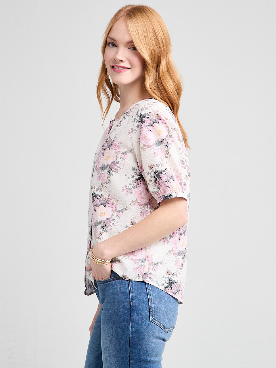 Short Sleeve Cotton Voile Puff Sleeve Blouse