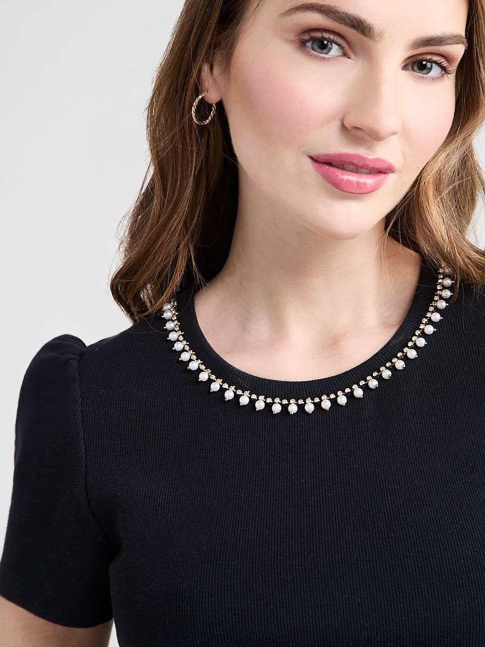 Short Sleeve T-Shirt with Pearl Detail