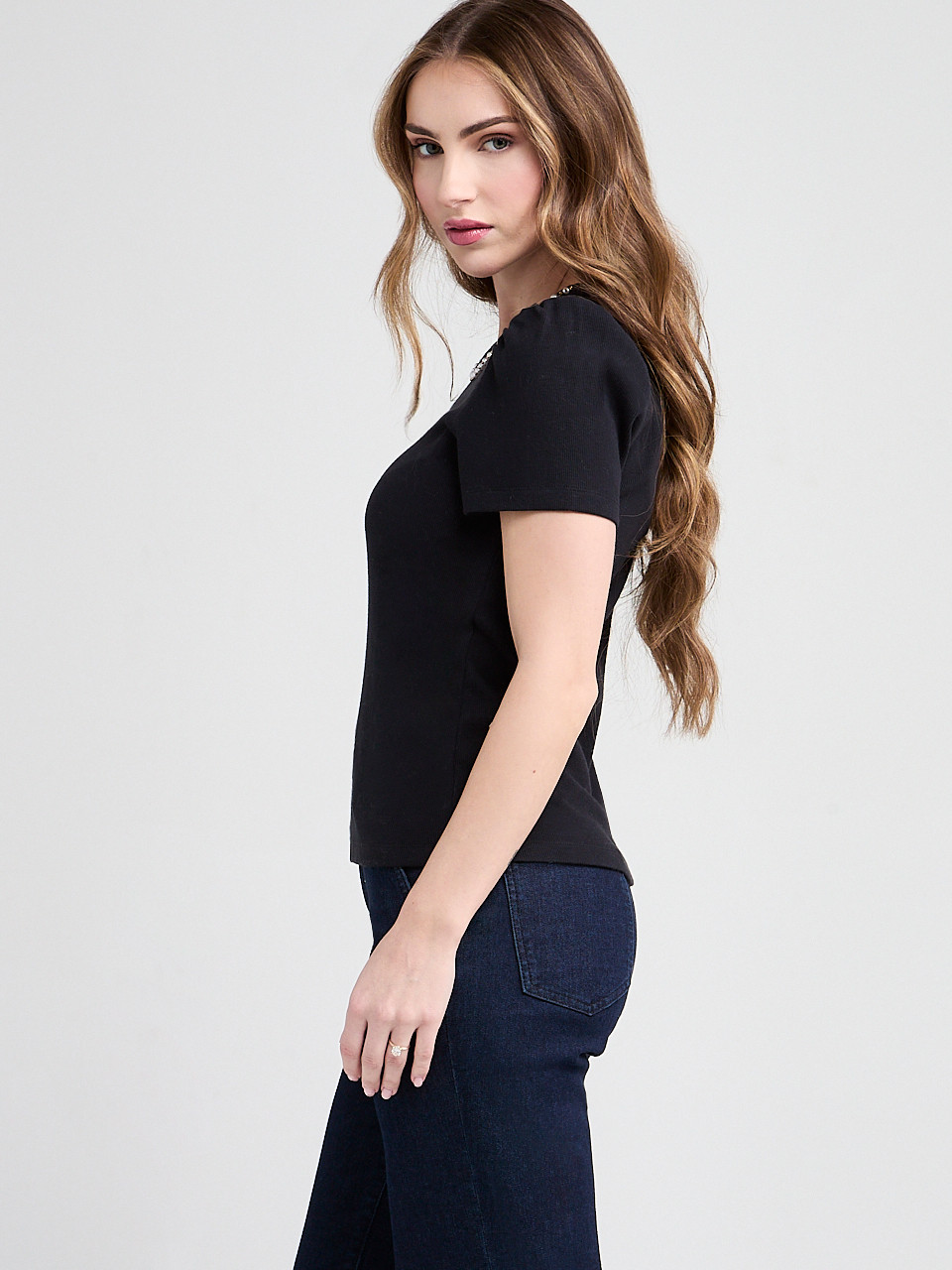 Short Sleeve T-Shirt with Pearl Detail